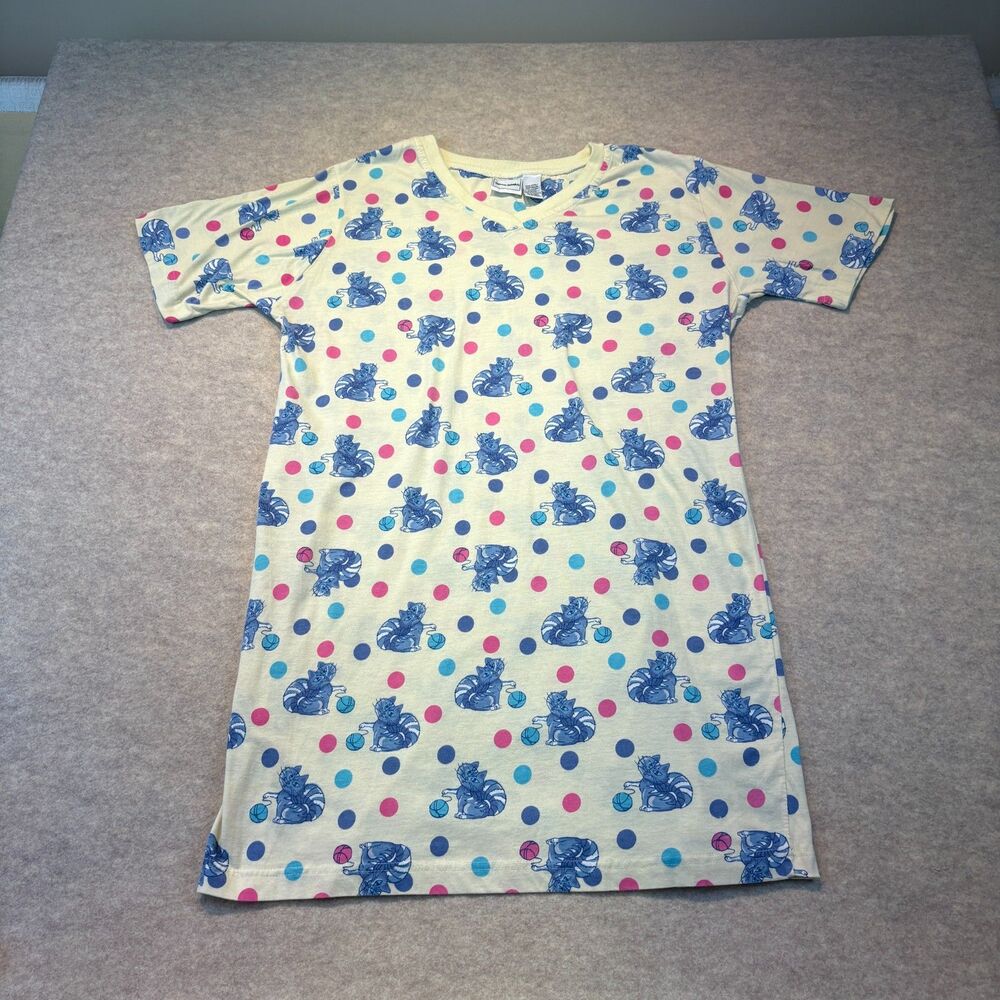 Vintage 90s Bobbie Brooks Nightshirt Kitten Yarn Print Polka Dot Sleep Tee